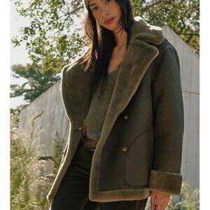 Free People Mari Reversible Coat Womens L Cozy Boho Chic Heritage Faux Fur